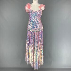 NEUBYRNE Size S Pink Silk Paillette Sequin Skirt Set